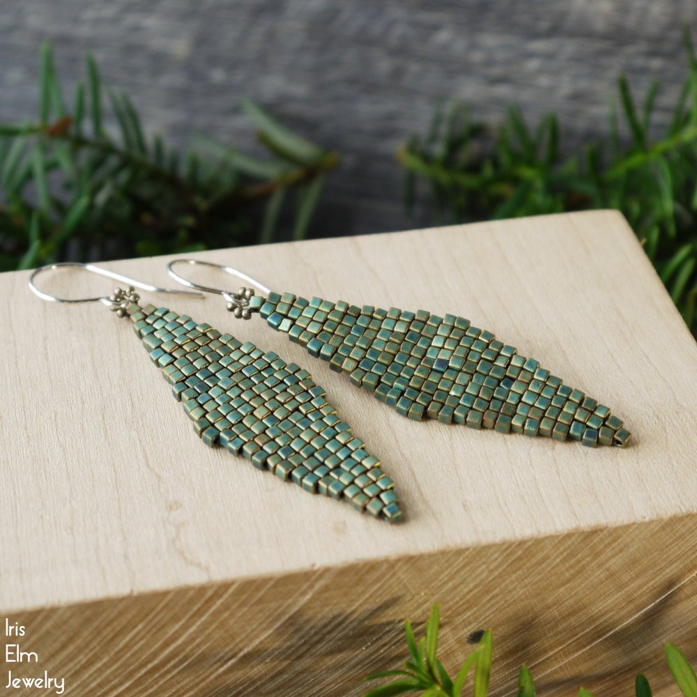 Bronze and Aqua Blue Boho Seed Bead Fringe Earrings - Iris Elm Jewelry & Soap