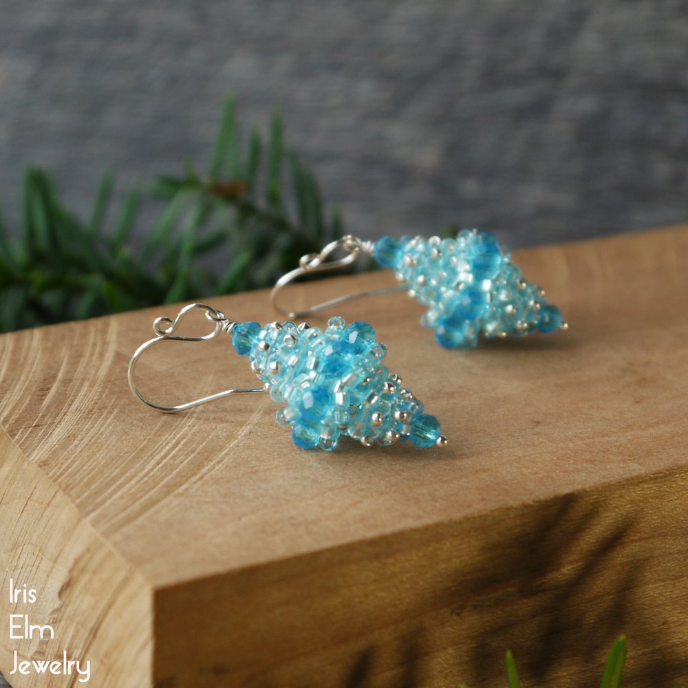 Blue Glass Seed Bead Hoop Earrings - Iris Elm Jewelry