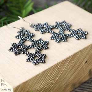 Small Pearl White Glass Beaded Snowflake Earrings - Iris Elm Jewelry & Soap