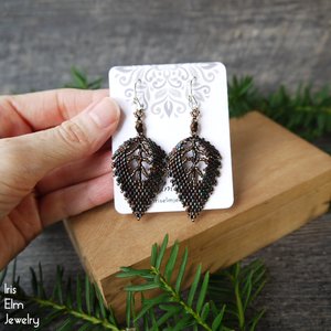 Topaz Brown Autumn Leaf Glass Seed Bead Earrings - Iris Elm Jewelry