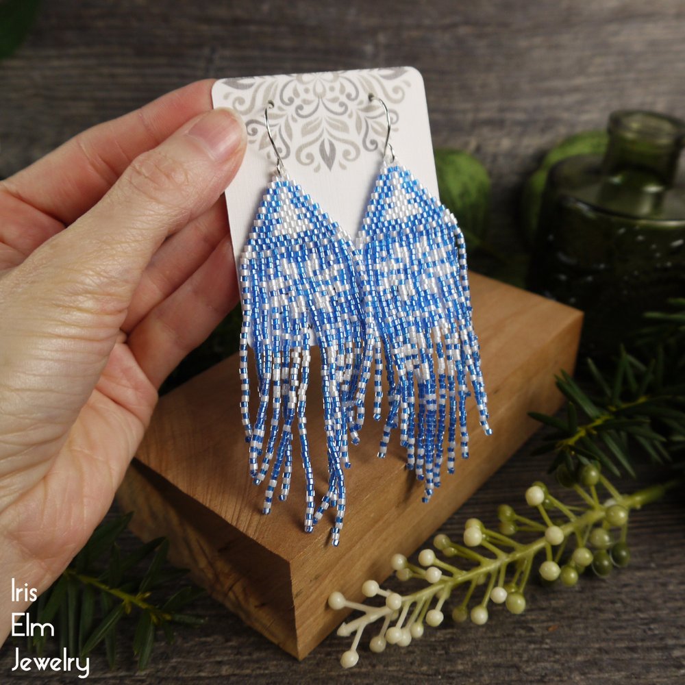 Small Pearl White Glass Beaded Snowflake Earrings - Iris Elm Jewelry & Soap