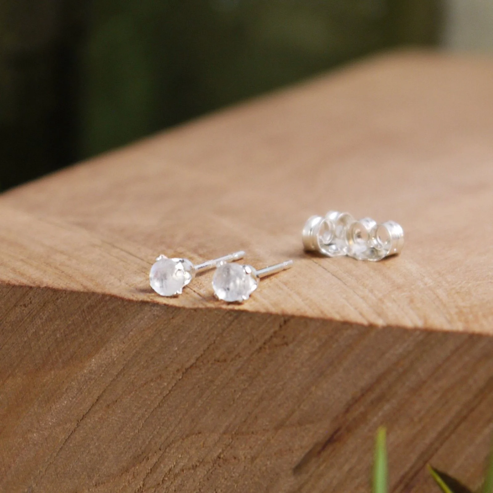 3mm White Faceted Moonstone Sterling Silver Stud Earrings