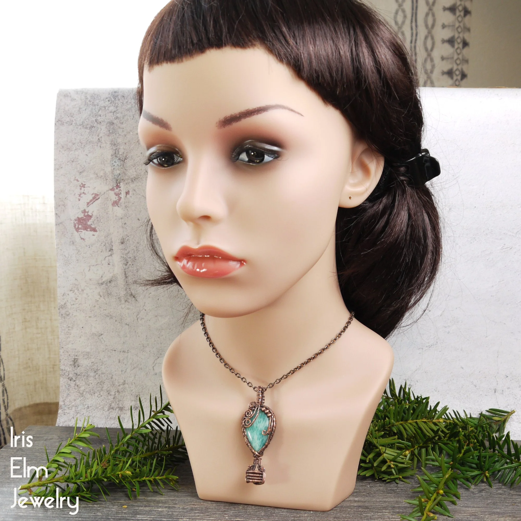 Blue Amazonite Gemstone Whimsical Hot Air Balloon Copper Wire Wrapped Pendant Necklace by Iris Elm Jewelry handmade artisan unique