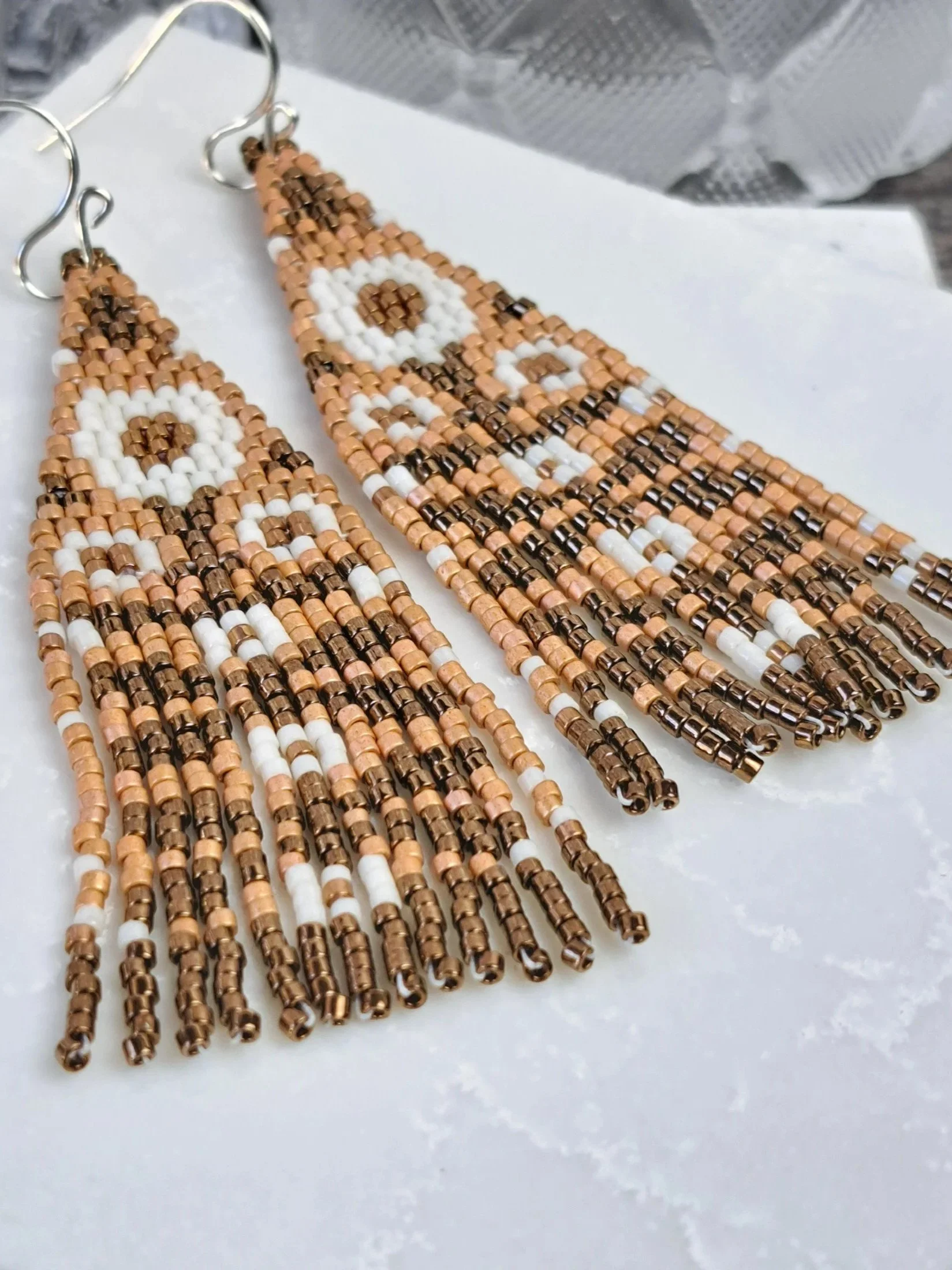 Autumn Harvest Folk Art Floral Glass Seed Bead Fringe Earrings