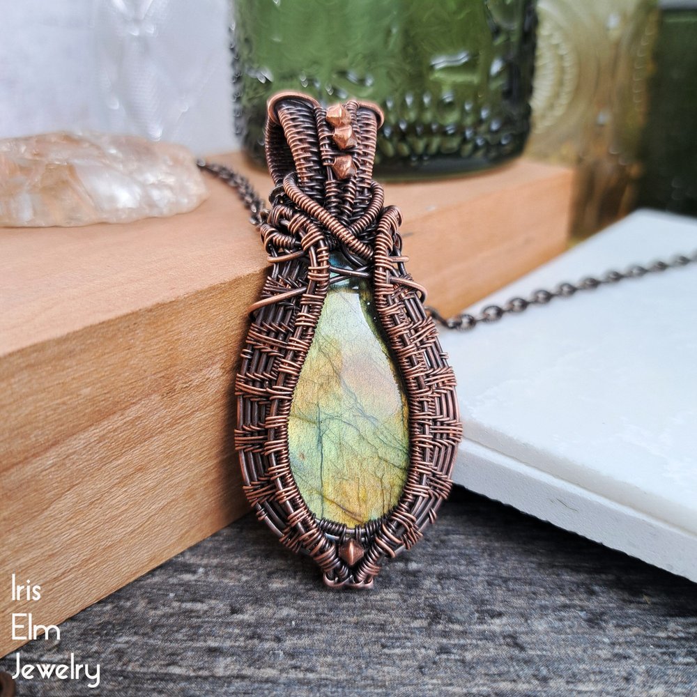 Handmade Antiqued Copper Wire Woven Labradorite Gemstone