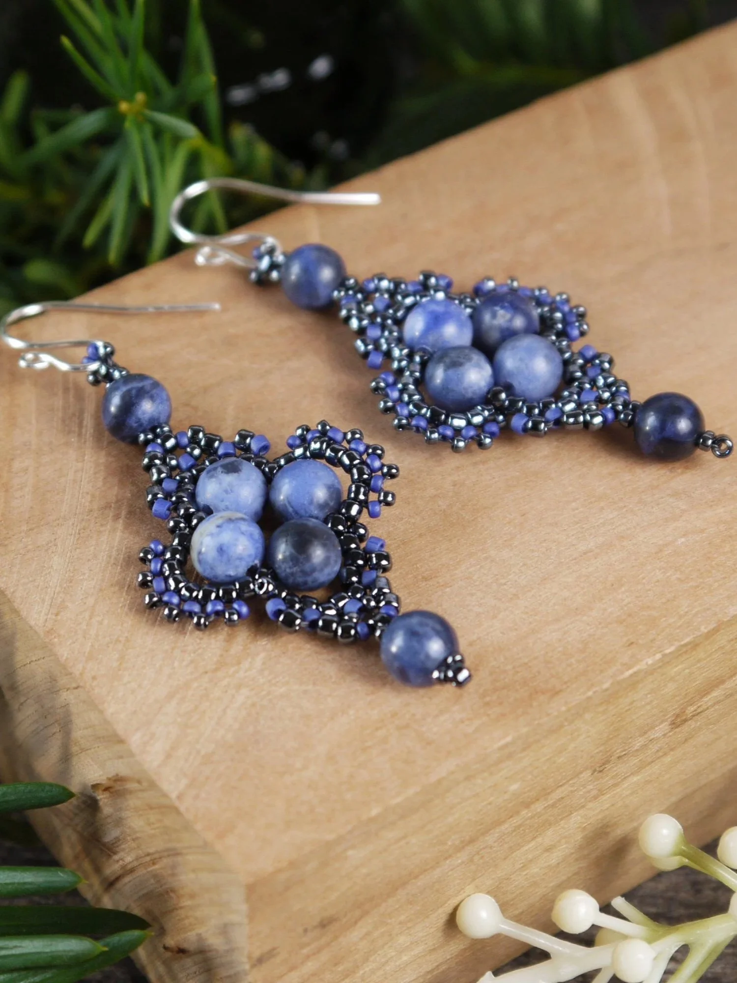 Blue Sodalite Boho Beaded Earrings