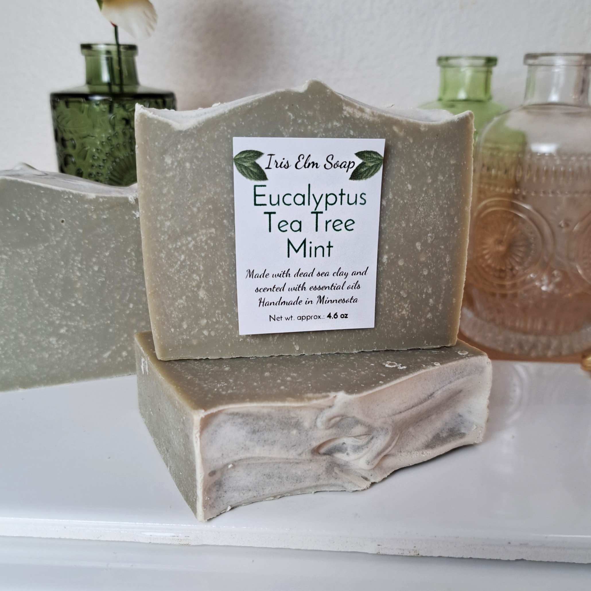 Eucalyptus Tea Tree Mint Soap - Handmade with Essential Oils and Dead Sea Clay Iris Elm soap