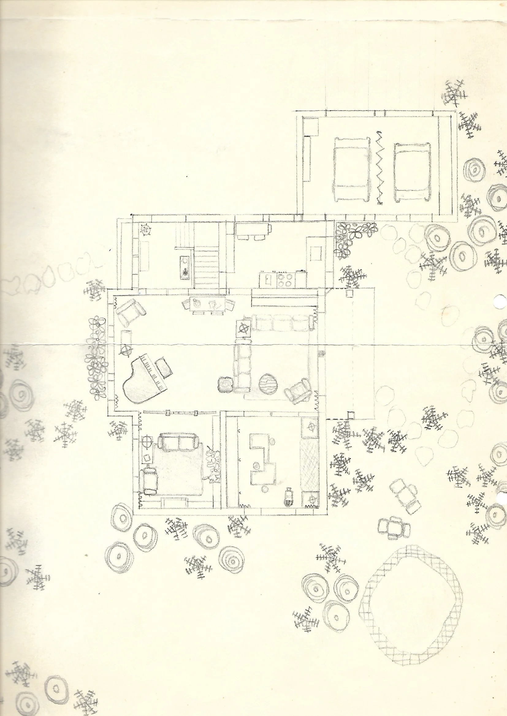 An early drawing going back to my late teenage years. Hah, even the stairs had the right amount of treads. Looking at this drawing today, I am full of wonder how much I knew about floor plans at that age…..