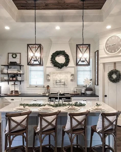 Source: The Refined Farm House (US). I have never understood the need for putting bar stools at an angle. To me it is an annoying display. You see it a lot in showrooms and real estate notices….