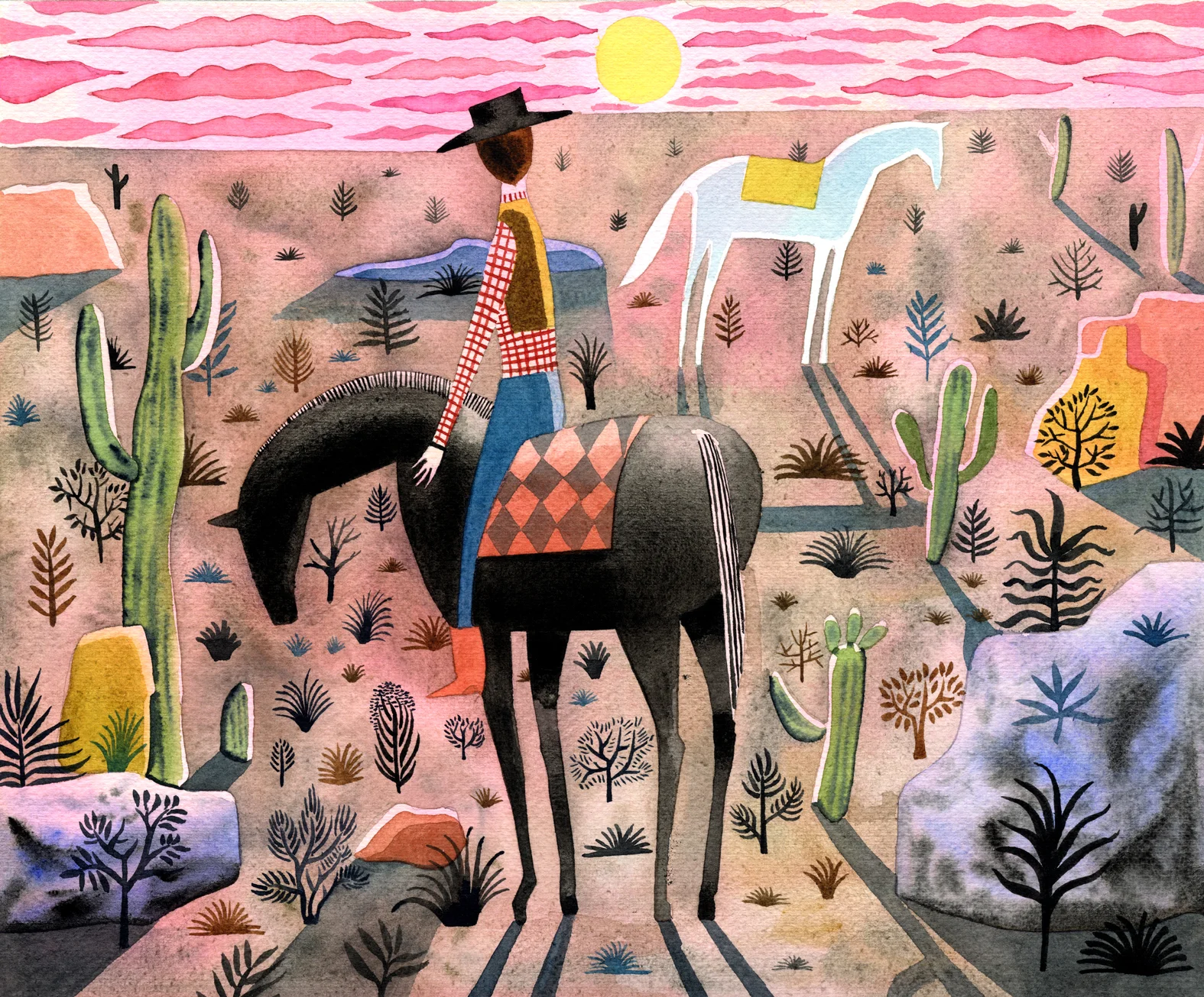 Cowboy with two horse's