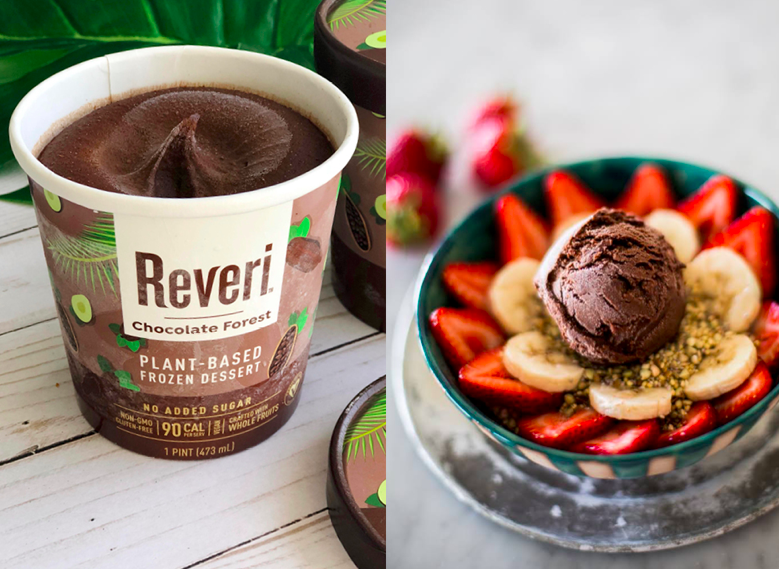 “You’re not going to stop people craving ice cream,” Waddell said. “I feel good about the fact that anyone can eat Reveri and feel great afterwards. Your body is the processor. You don’t need processed food.” Only 70-90 calories per 4-ounce serving, it comes in four flavors: Vanilla Almond Blossom, Purple Mint Chip (which gets its color from blueberries), Chocolate Forest, and Strawberry Patch. Here are a couple of recipes that use Reveri as a base, and add fresh ingredients to mimic traditional desserts: A Carrot Cake and Apple Pie.