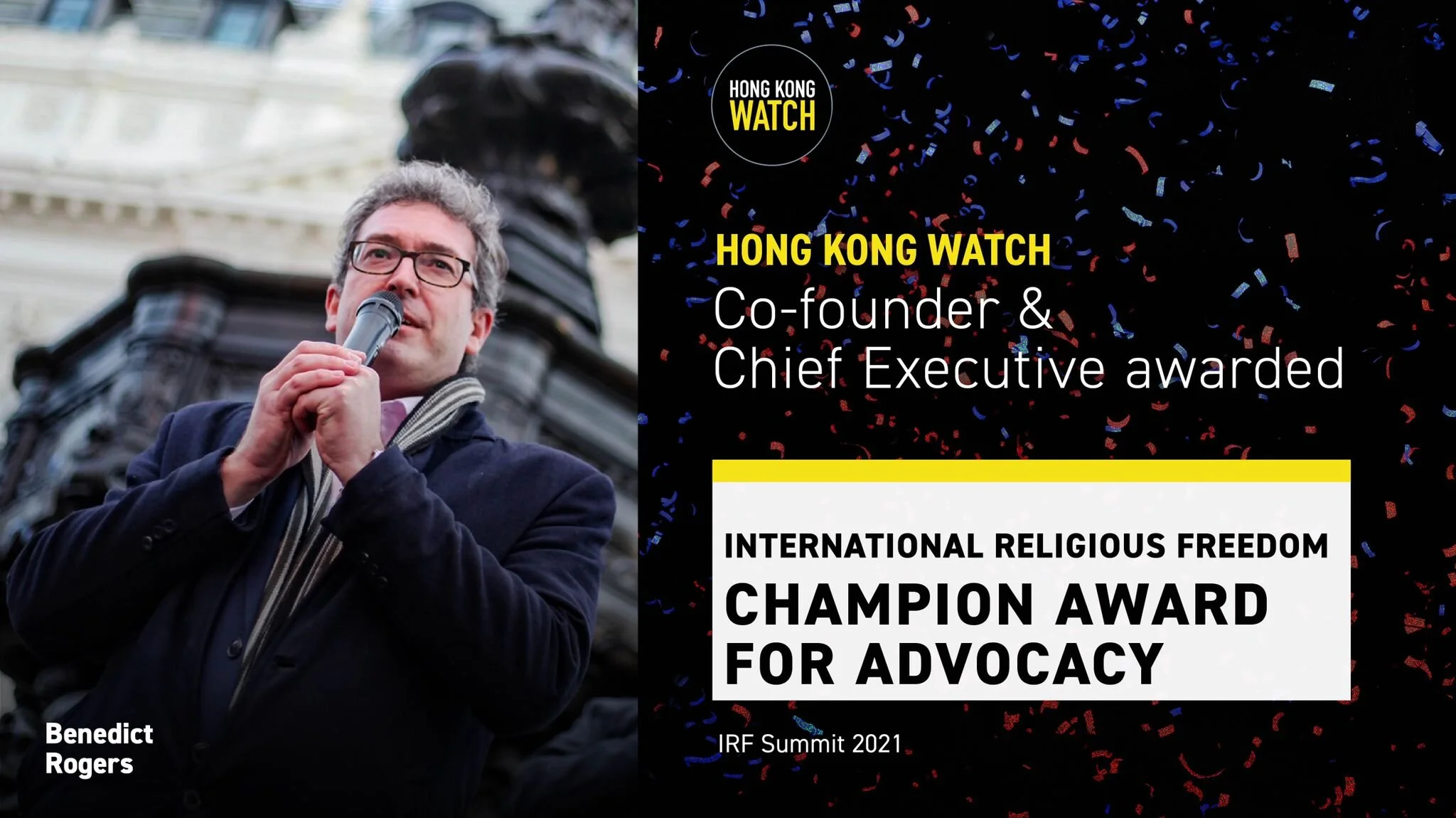 Press Release: Hong Kong Watch Co-founder and Chief Executive Awarded International Religious Freedom Champion Award for Advocacy Leadership