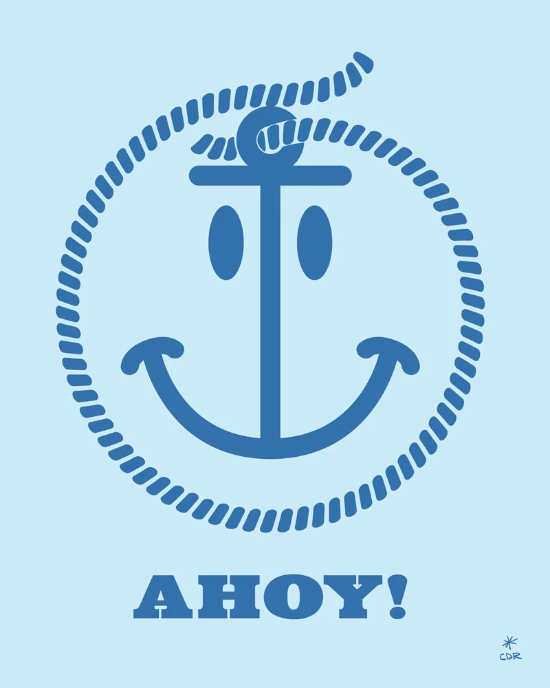 Ahoy Nautical Happy Anchor Typographic Art Print by CDR