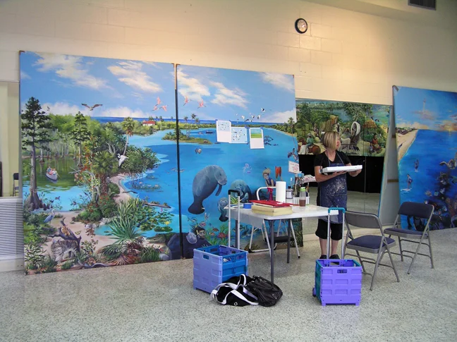 This is their workspace as they painted the individual panels.