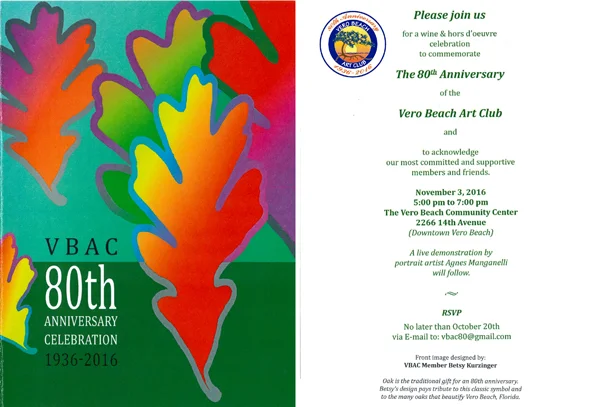 Betsy Kurtinger's, beautiful oak leaf design graced our invitation. Her design was chosen from those submitted by our artists. We still use the amazing designs submitted for materials today.