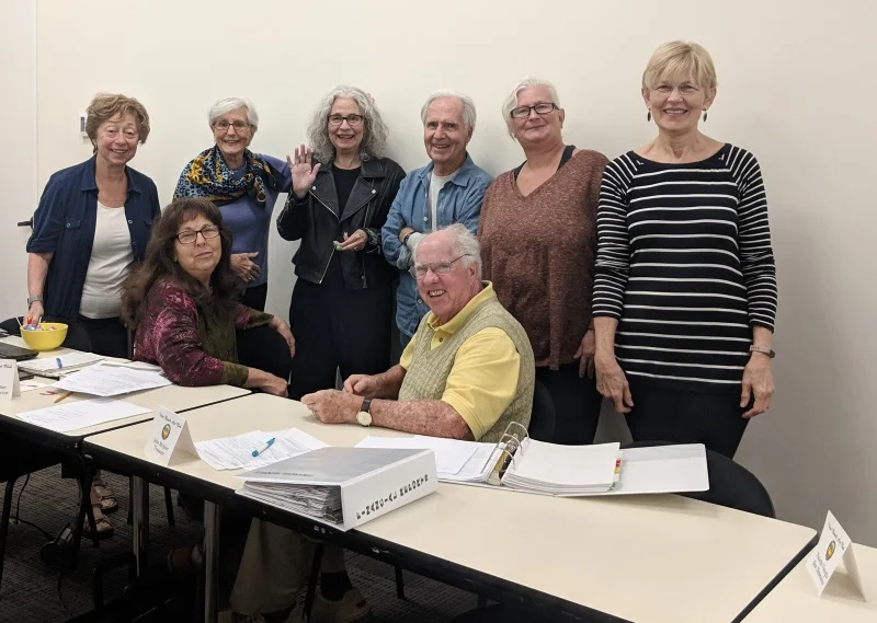 Seated in the front: Susan Gancher and John McAleer Standing: Rosemary Polsky-Newman, Sara Shankland, Dorothy Napp Schindel, George Paxton, Camy De Mario, Rae Marie Crisel