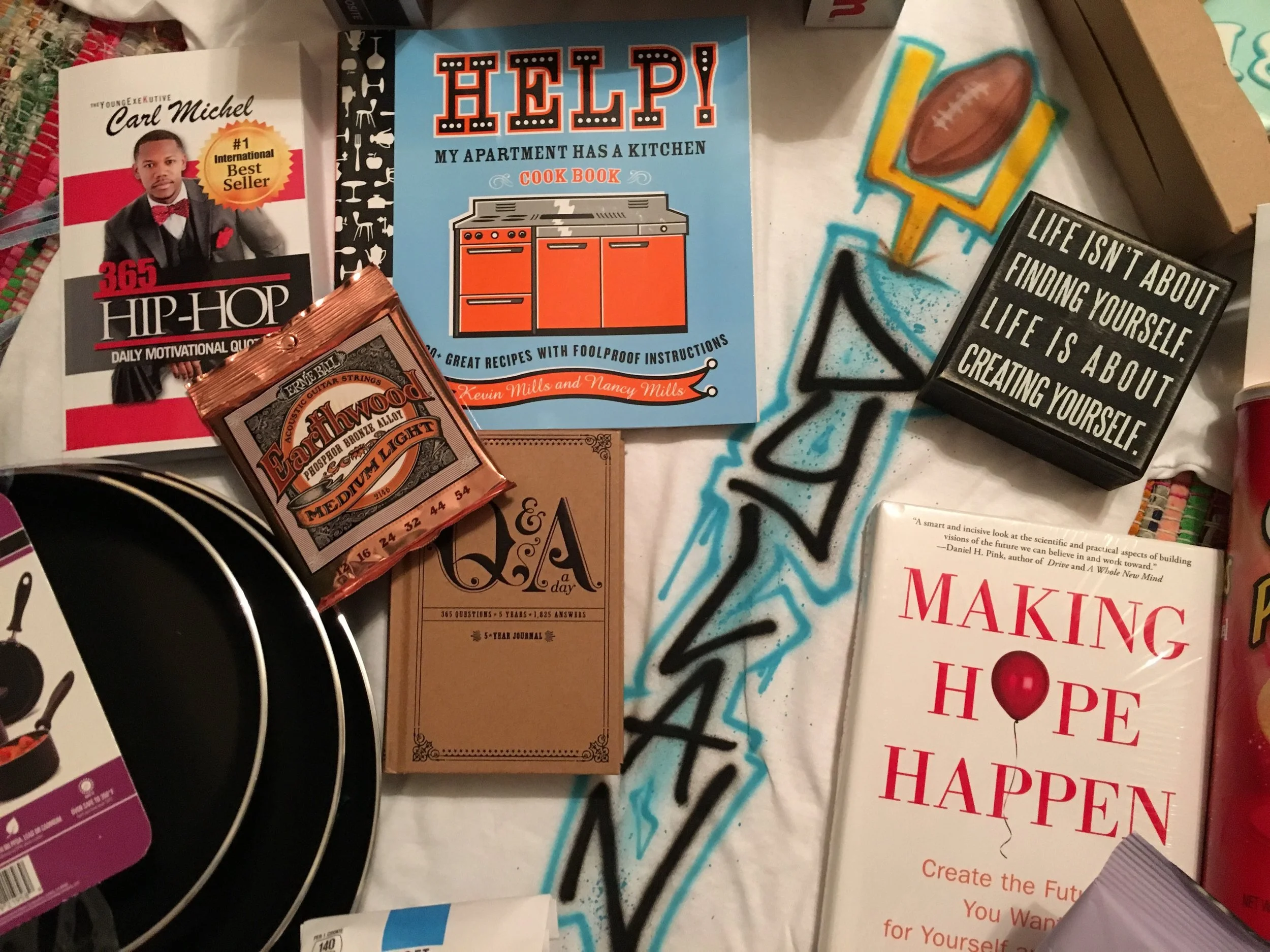 A small portion of items in the Birthday Box created in memory of Maggie.