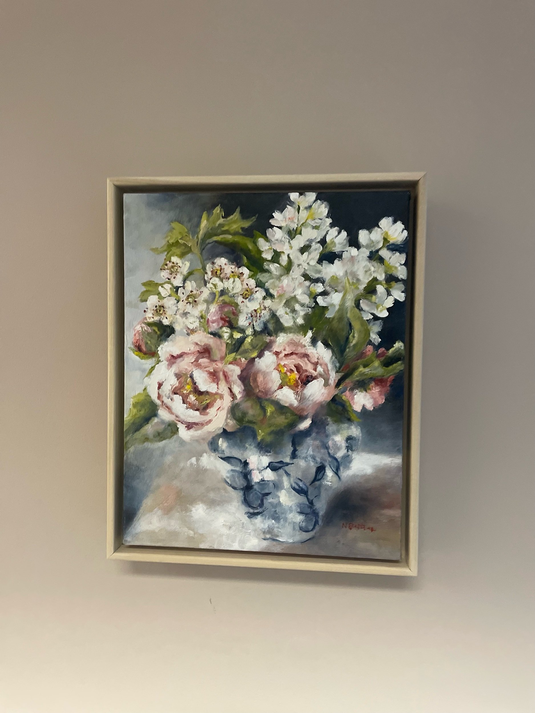  Nina of  Ninabel Designs  painted this piece and donated it to the room. She titled it ‘Grow Into Something Beautiful’ inspired by the quote from the novel,  The Language of Flowers,  by Vanessa Diffenbaugh. The flowers she chose to paint for this p