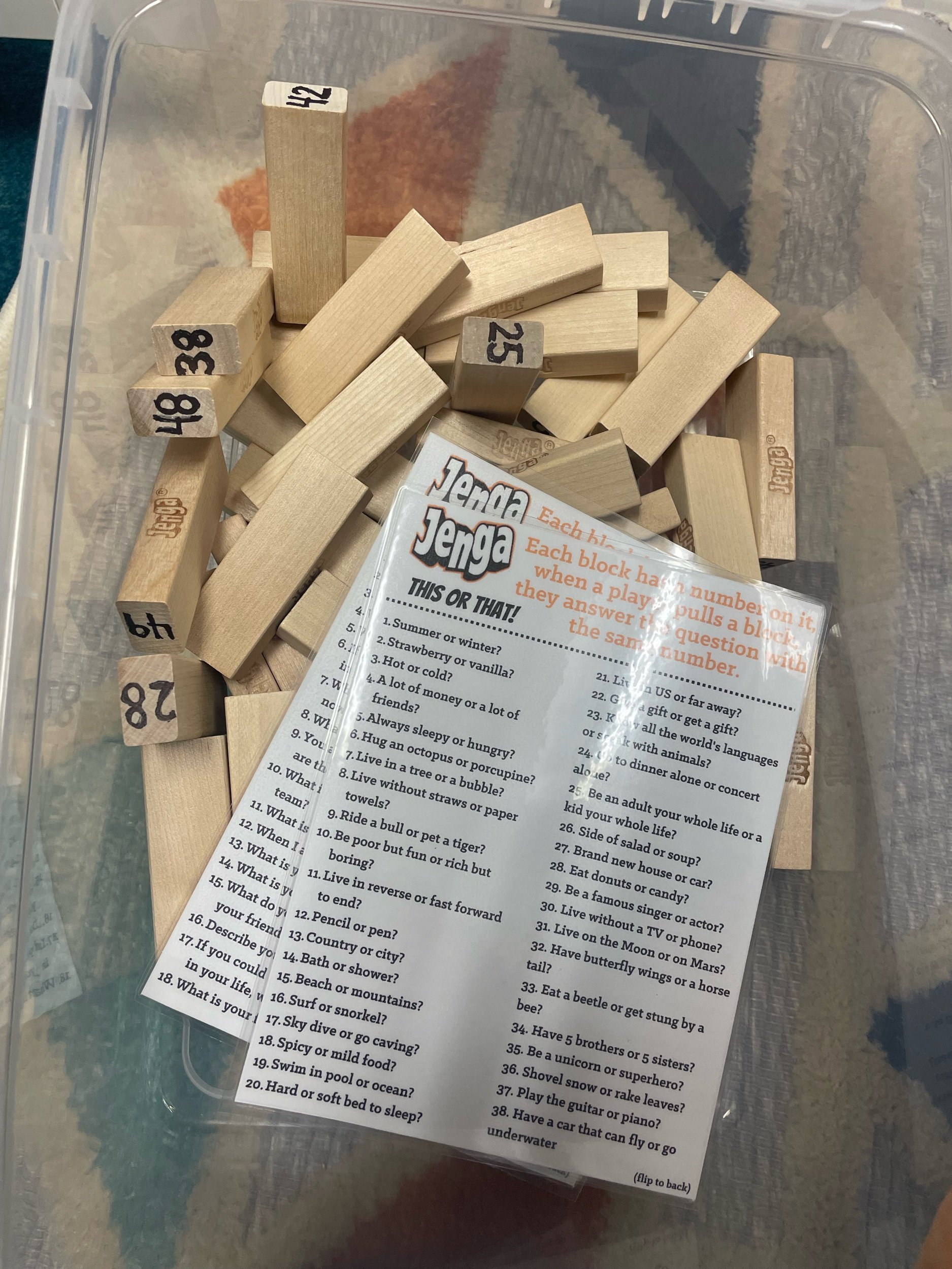  Games like Jenga can easily be made into a therapeutic game with a little extra work! Each Jenga block has a number on it that correlates with a question. There are several different versions of the question sheets that can be used for a variety of 
