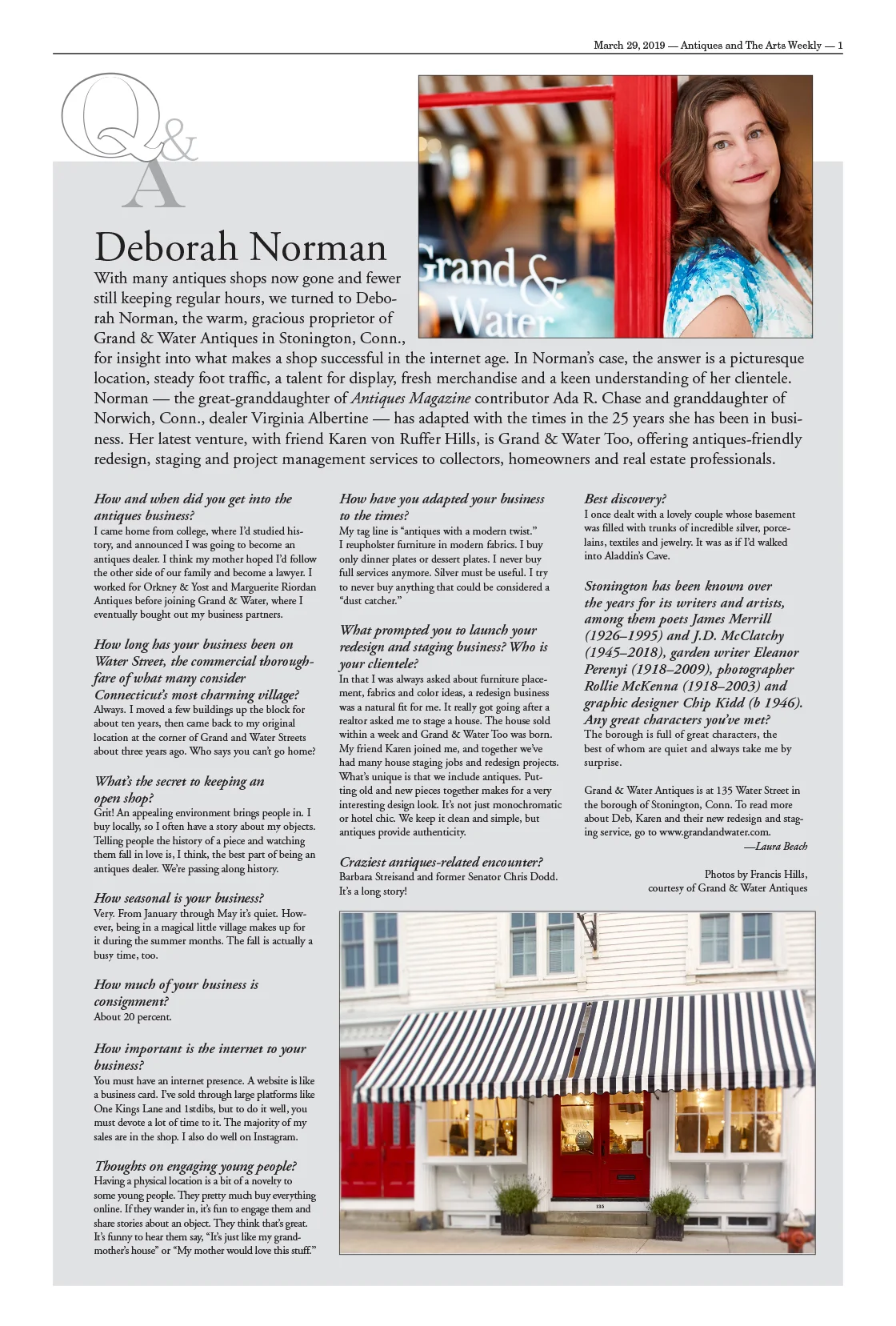 Antiques & Arts Weekly feature highlighting Deborah Norman and Grand & Water Antiques