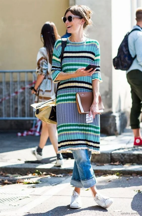 sweater dress over jeans