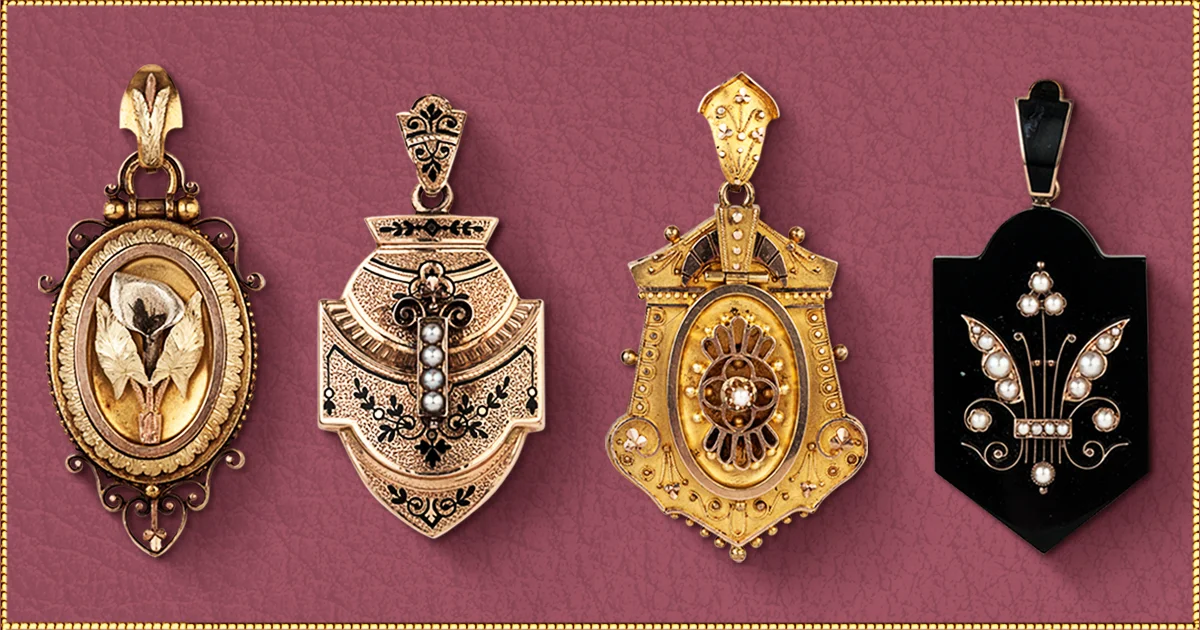 THESE ANTIQUE PENDANTS ARE AS UNIQUE AS YOU ARE. Each design is one-of-a-kind. So you can choose your favorite as an intriguing expression of your individual style. Barker’s is the hidden jewel of Baton Rouge. Our selection is constantly updated with antique jewelry from estates in Europe and the east coast. Trying on your favorite pieces is part of the fun! First: Tri-colored 15 karat gold with a floral design. Victorian England, circa 1870’s. $2,700. Second: Tracery enamel with center set pearls. 14 karat gold. American circa 1880’s. $1,450. Third: Beautiful Etruscan work distinguishes this pendant. 14 karat gold with a center diamond. Circa 1870’s. $1,750. Fourth : The perfect gift for a lady studying or performing classical music, we think. A delicate pearl design against black onyx. With 14 karat gold. Circa 1880’s. $1,600.