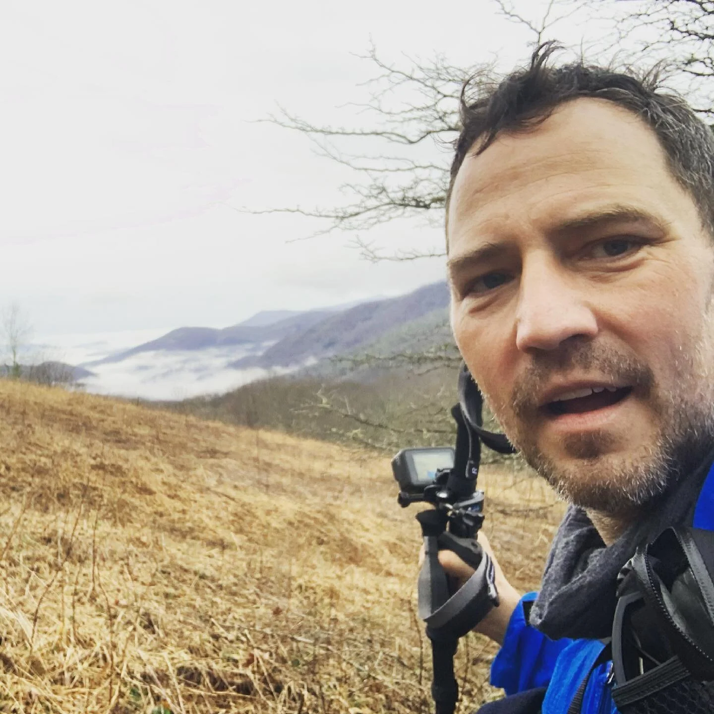 Day 10 of 30 on the #appalachiantrail . Roan Highlands through thick glorious fog. I love this photo because the electric tendrils of the tree behind me looks like my hair reaching into the sky.