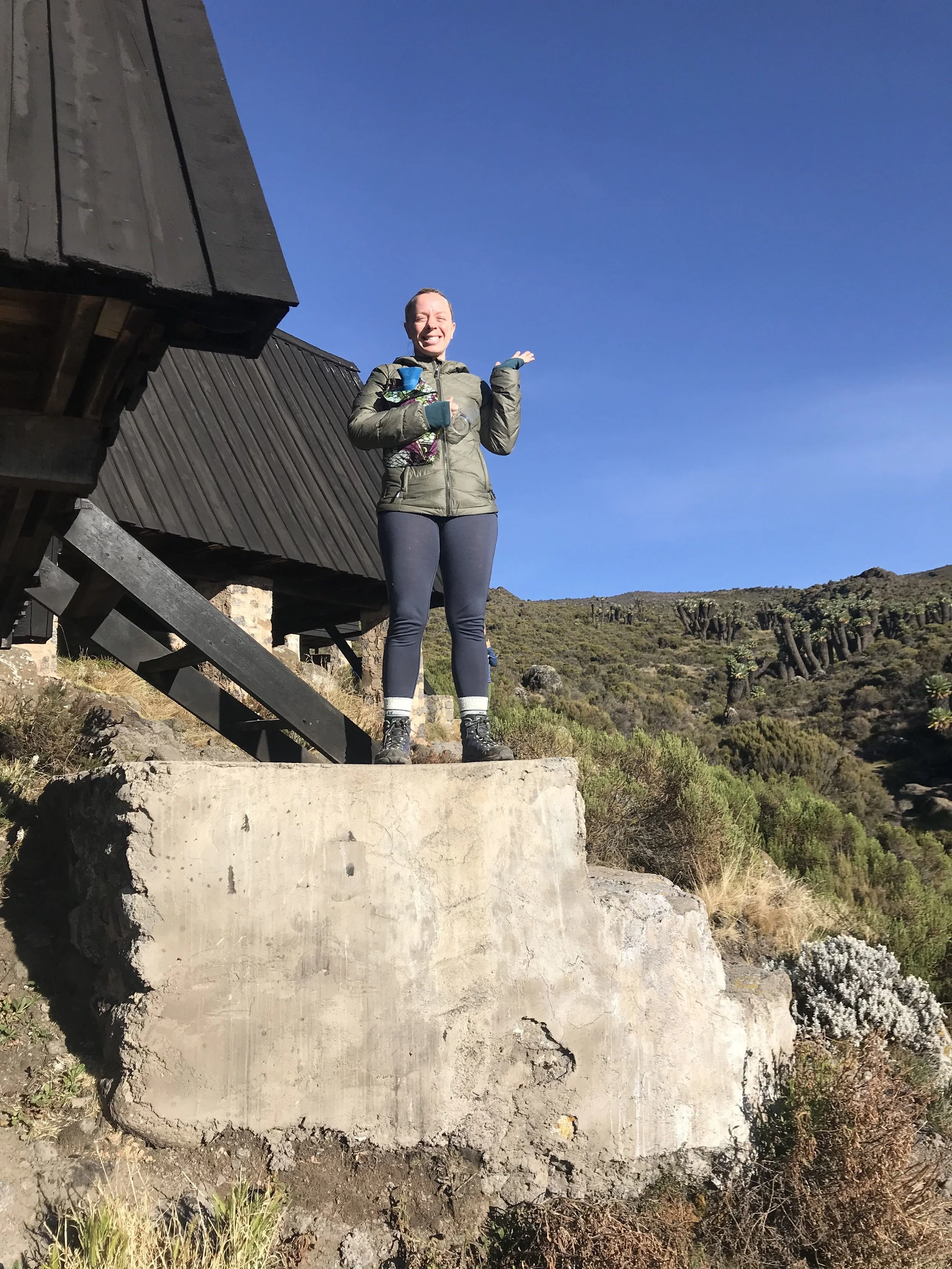 The hut that Karlie, Zoe, Lisa and I slept in for 2 nights at Horombo. That step was super steep and right at the end of the concrete was as drop off into a ravine. Going to the bathroom at night absolutely required good balance, the headlamp, and a buddy.