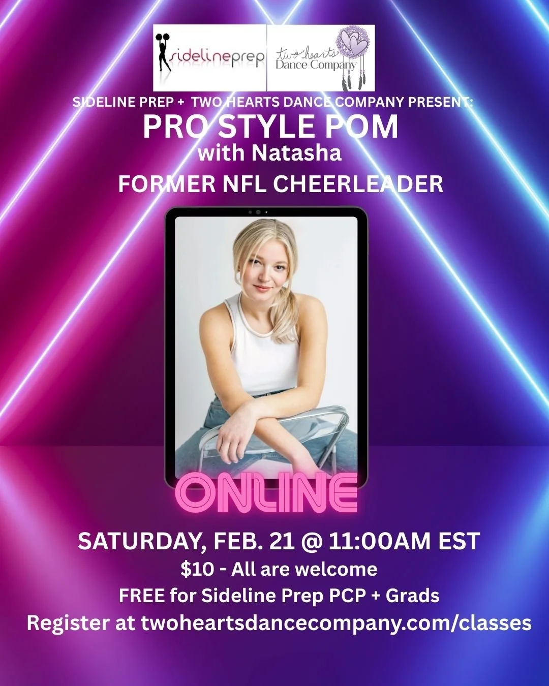 Two Hearts + Sideline Prep Pop-up Class: Pro Style Pom w/ Natasha, former NFL Philadelphia Eagles Cheerleader 