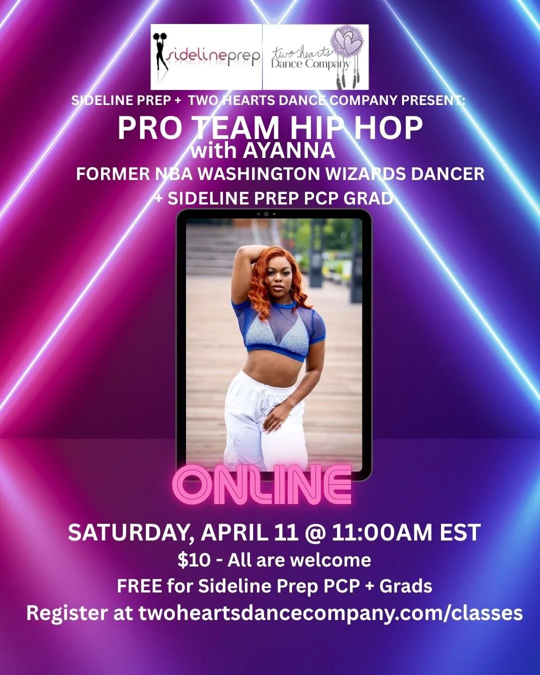 Two Hearts + Sideline Prep Pop-up Class: Pro Team Hip Hop w/ Ayanna, Former NBA Washington Wizards Dancer+ Sideline Prep PCP Grad