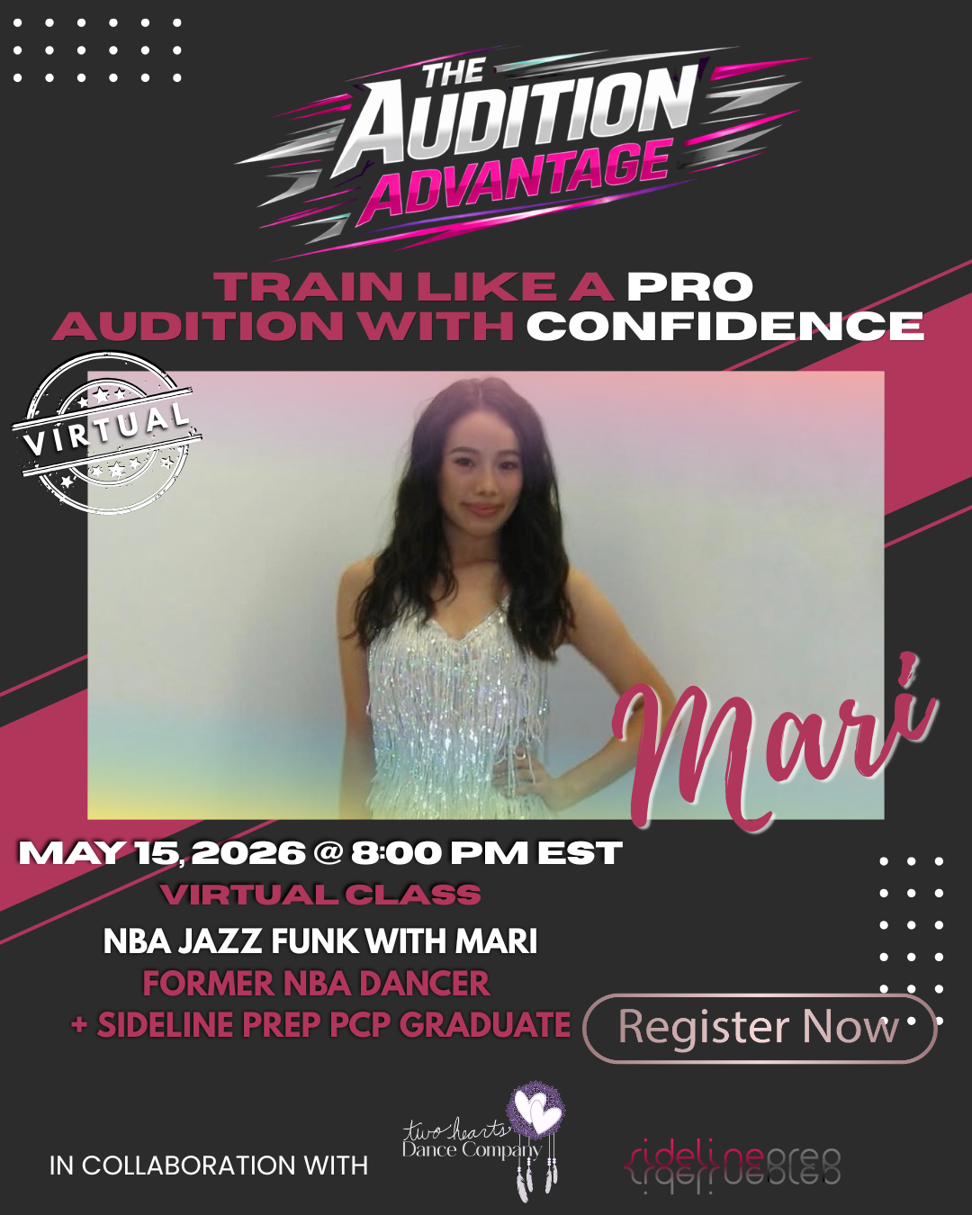 Two Hearts + Sideline Prep Pop-up Class: NBA Jazz Funk w/ Mari, Former NBA Golden State Warriors Dancer + Sideline Prep PCP Grad  