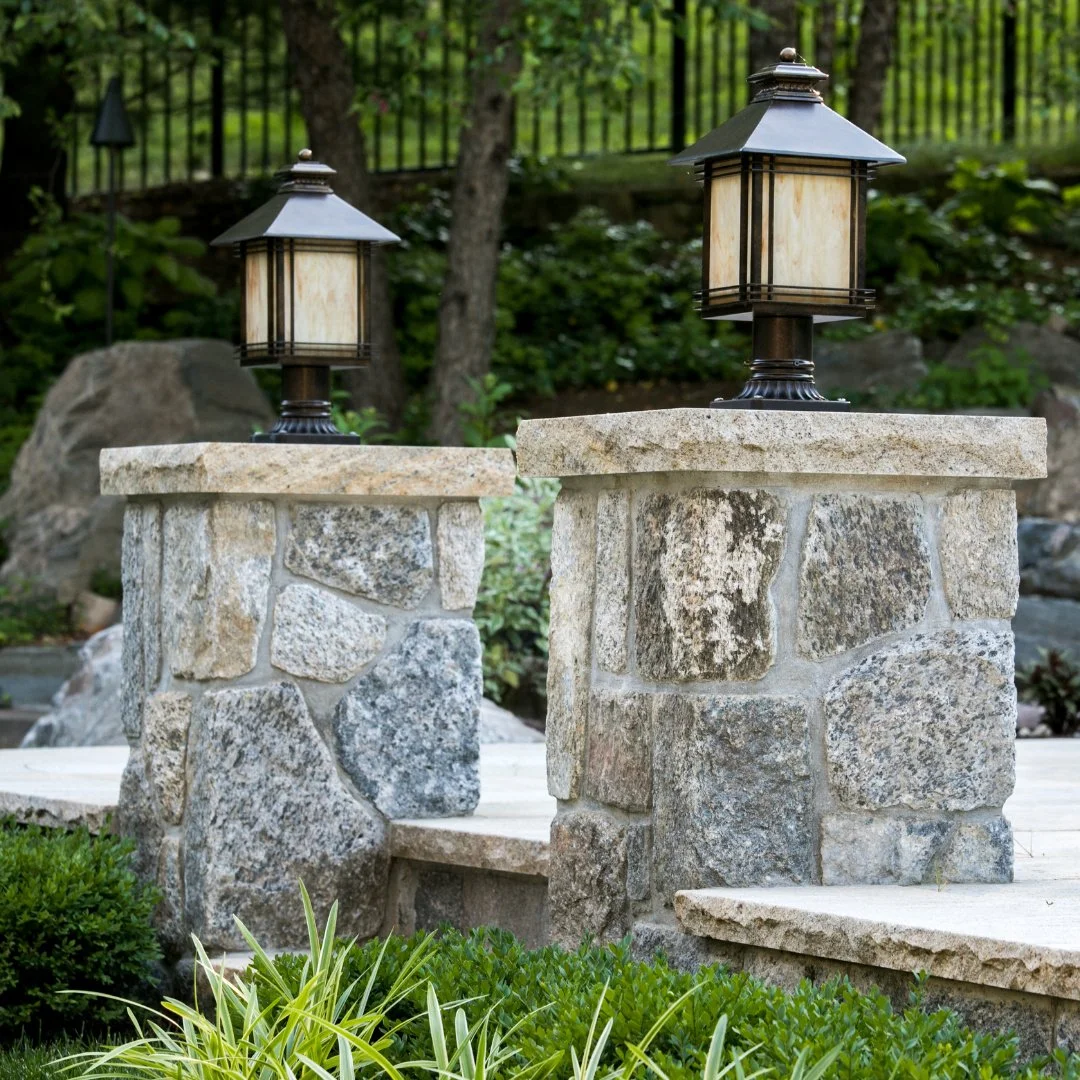 Bring a little structure to your project by embracing the classic look of stone pillars. This pair features a Gault Stone Custom Veneer Blend with heavy use of Colonial Blue Ridge.