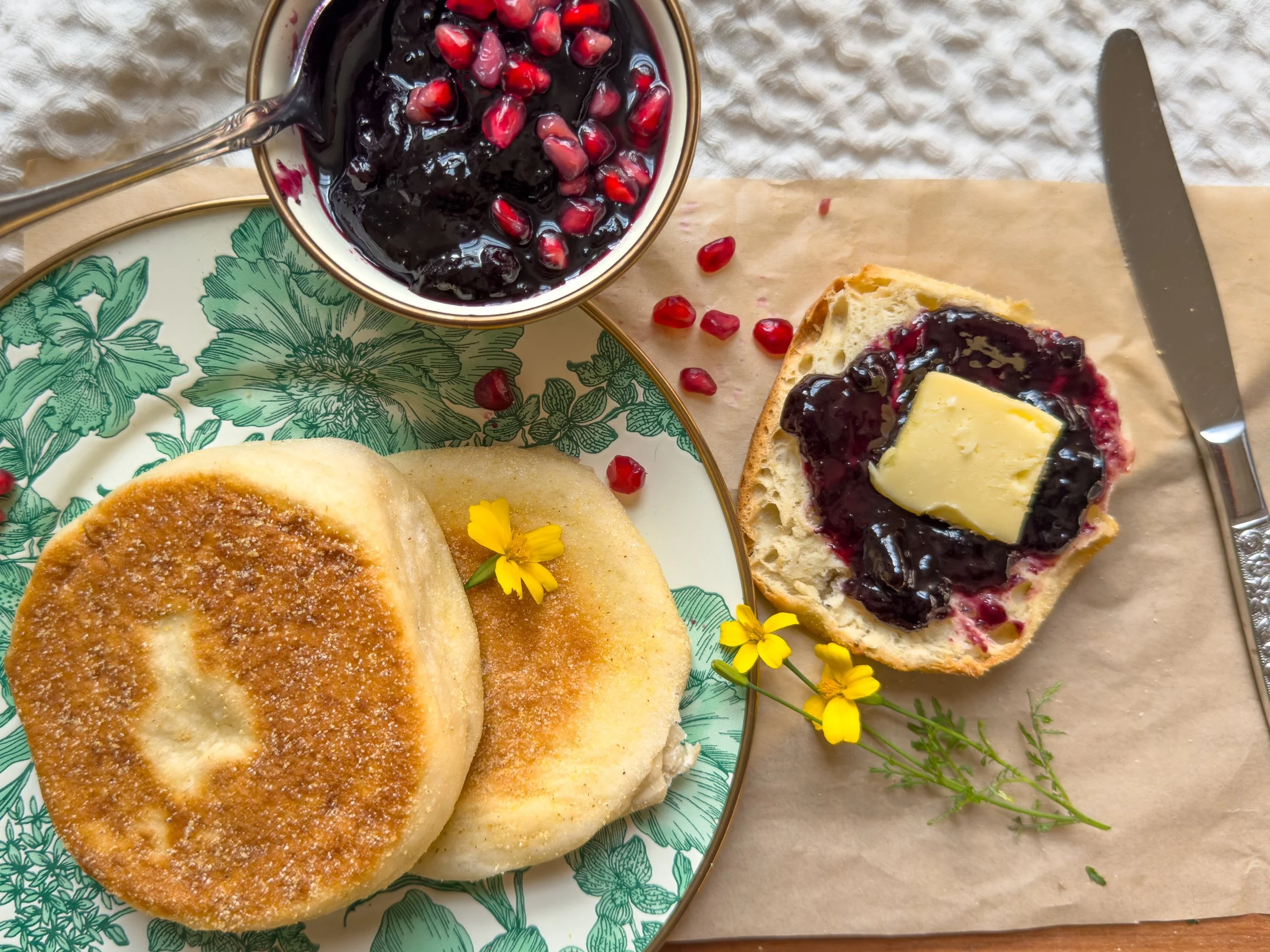 Toasted English muffin with melted homemade butter