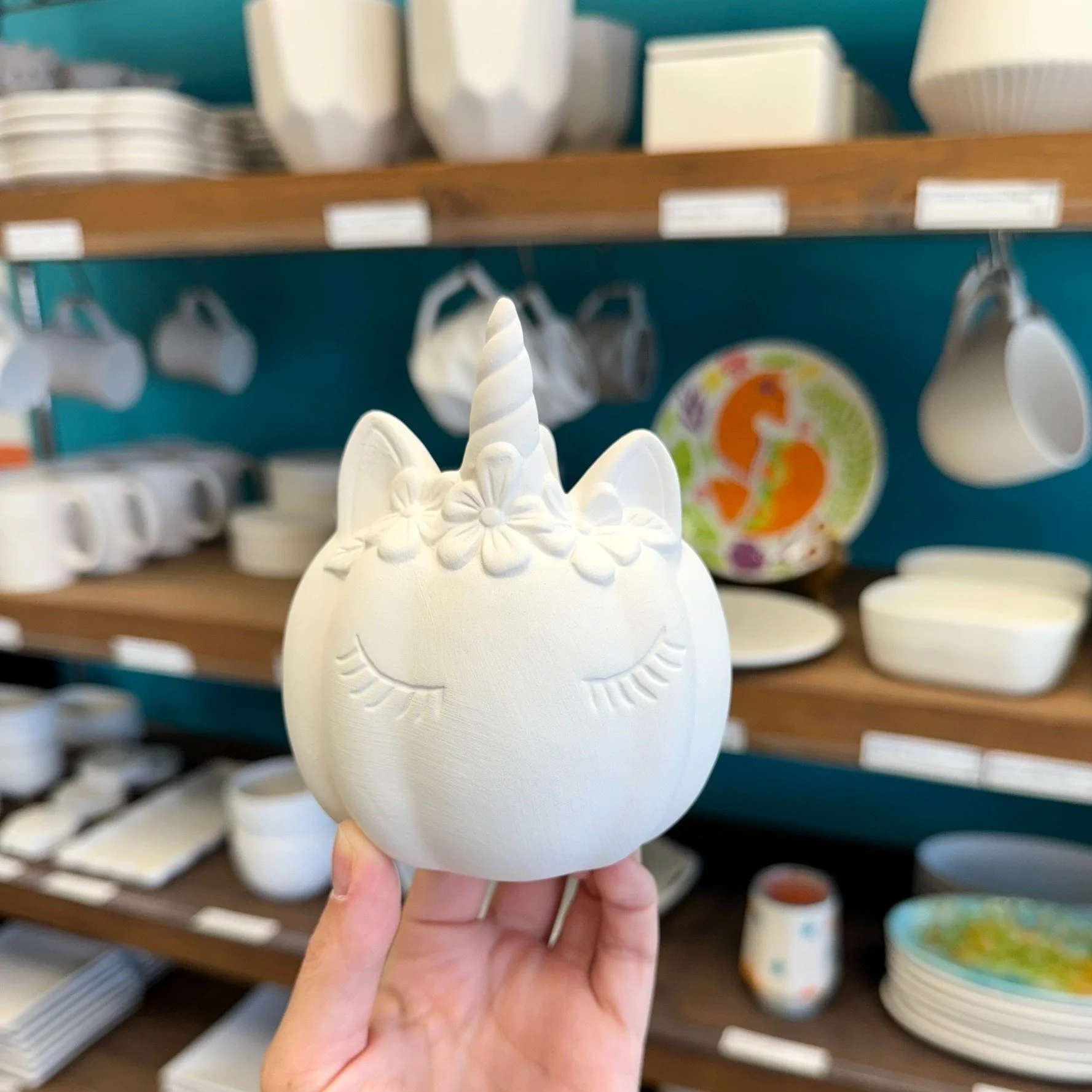 🦄 Unicorns love fall too. Pop in or plan ahead, we&rsquo;re ready with brushes, pumpkins, and sparkle.

🎨 paint pottery Wed-Fri 10-8 + Sat-Sun 10-5
.
.
.
#themudroomgr #grkids #halloween #halloweendecor #potterypainting #diy #art #kidscrafts #famil