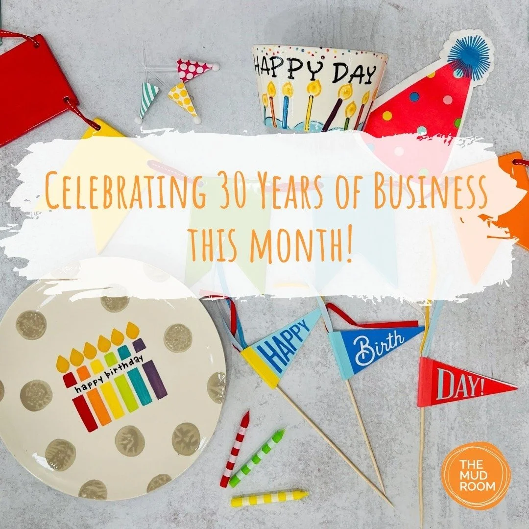 ✨🥰 WOW! It's been 30 years that The Mud Room has been a local small business and we would love to celebrate! (Swipe to see some throwback photos!)

We're celebrating our 30th Birthday month by giving you a chance to win a $30 gift card to the studio
