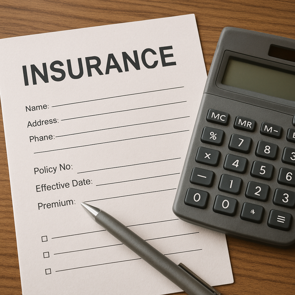 Insurance paperwork and a calculator
