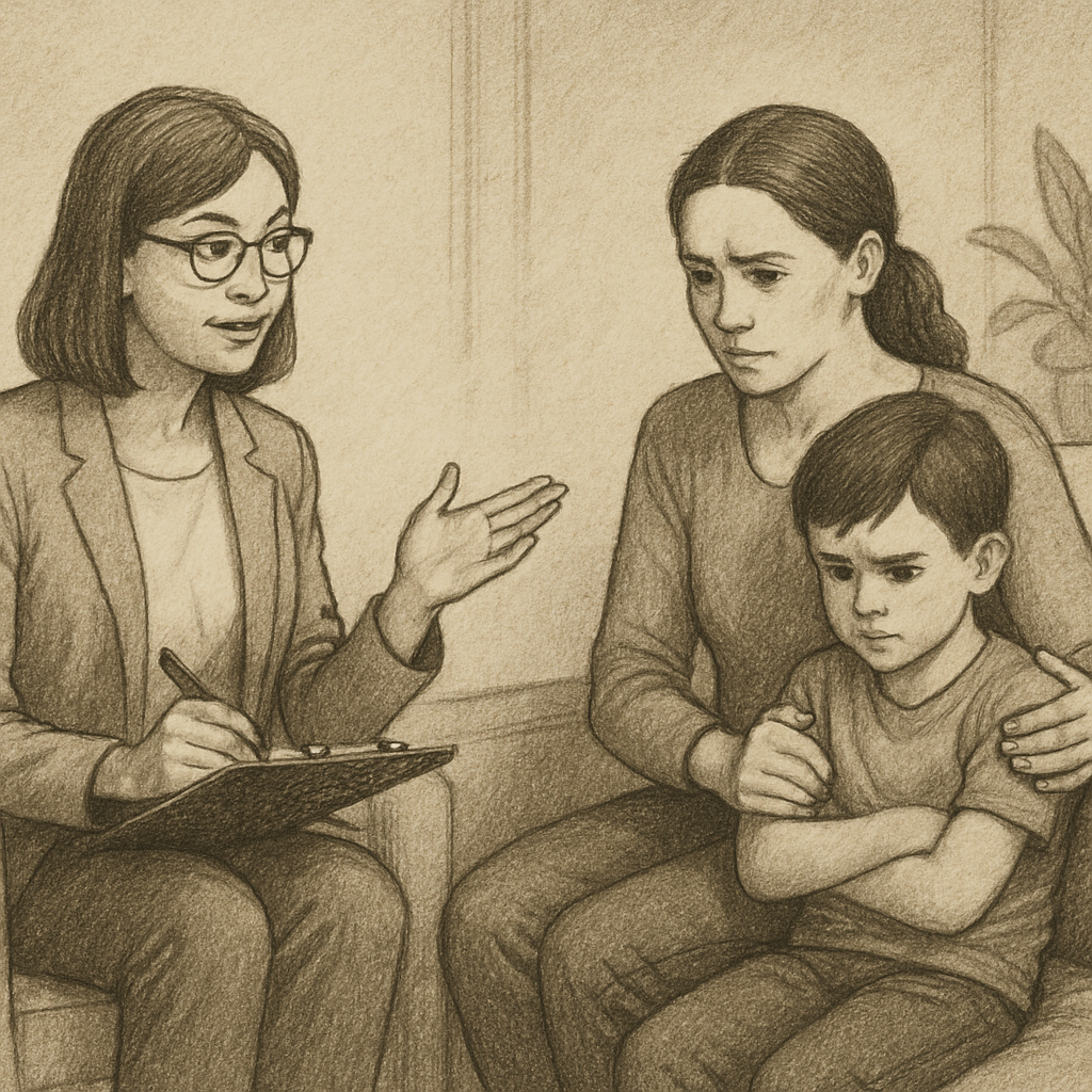 Therapist helping family