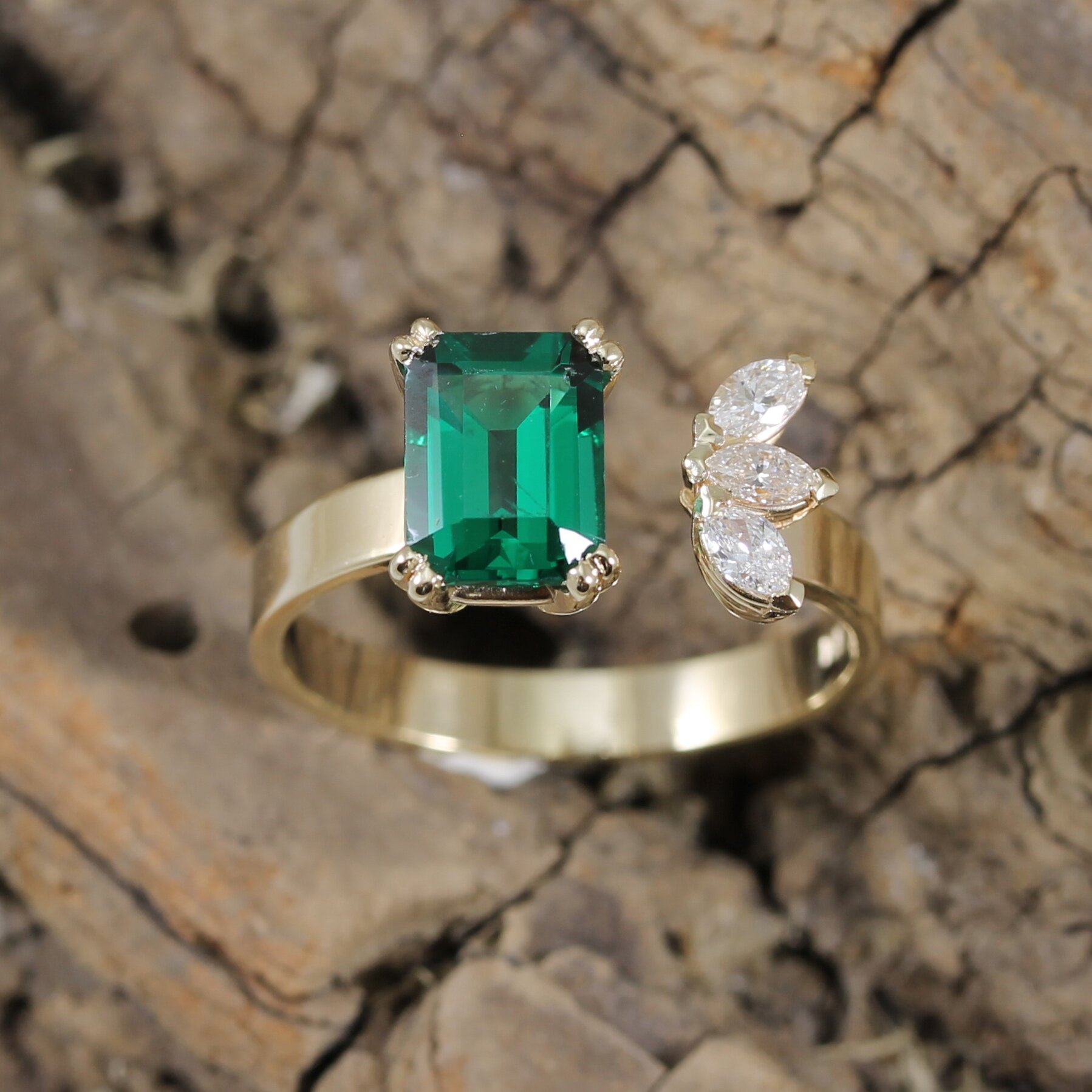 Emerald and Marquise Diamond ring