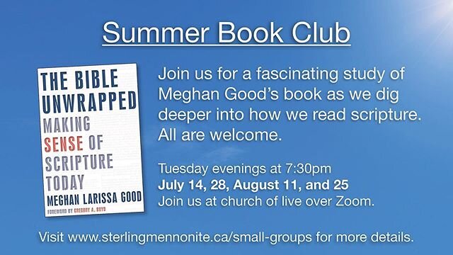 Hey all. You&rsquo;re invited to our summer book club. Join us at church or live through Zoom as we discuss Meghan Good&rsquo;s book and dig deeper into scripture together. We have a few copies left for a discounted price. Please let Moses know if yo