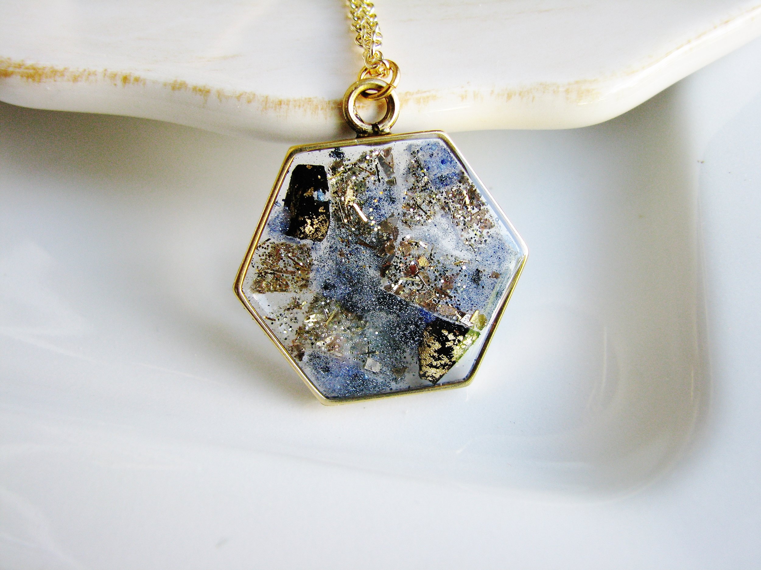 Mica and Glitter Necklace, Faux Geology Jewelry KateeMarie