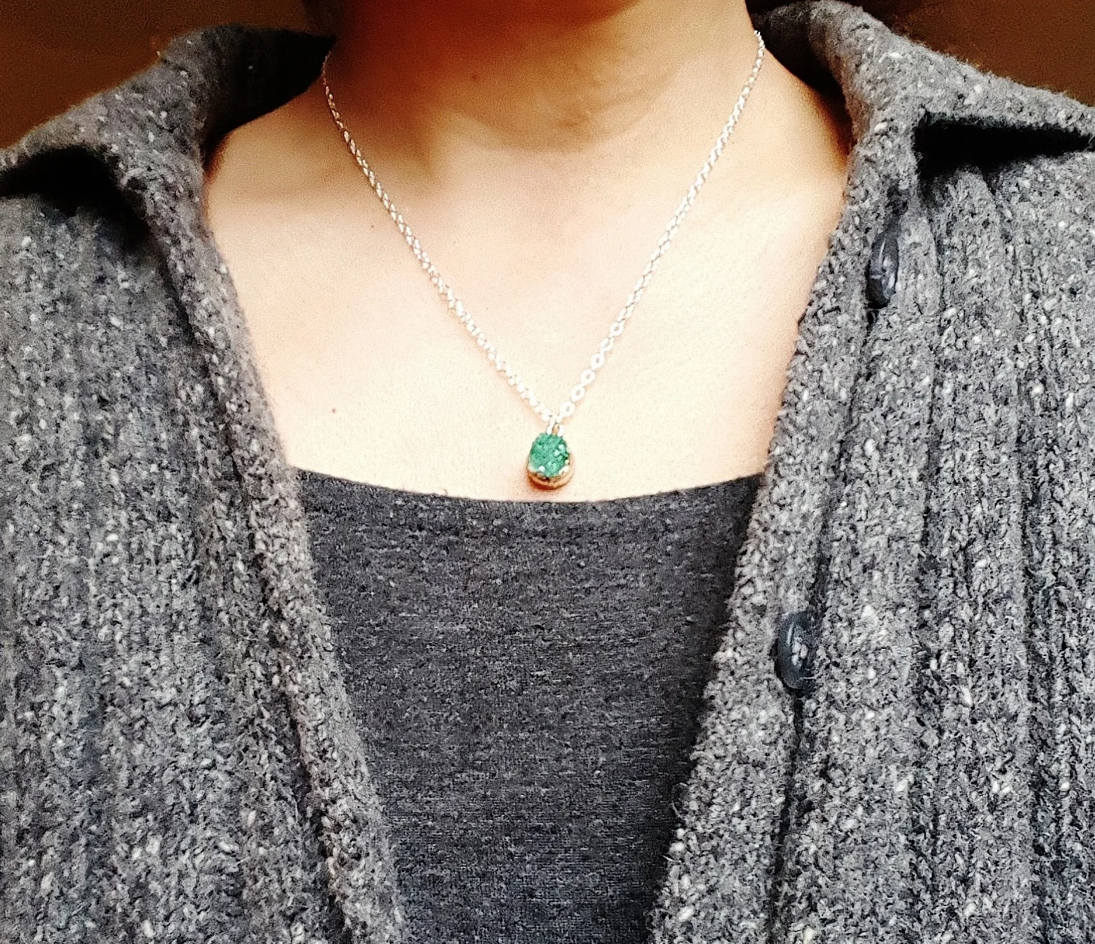 Green Druzy Necklace, Geology Jewelry, Stone Necklace