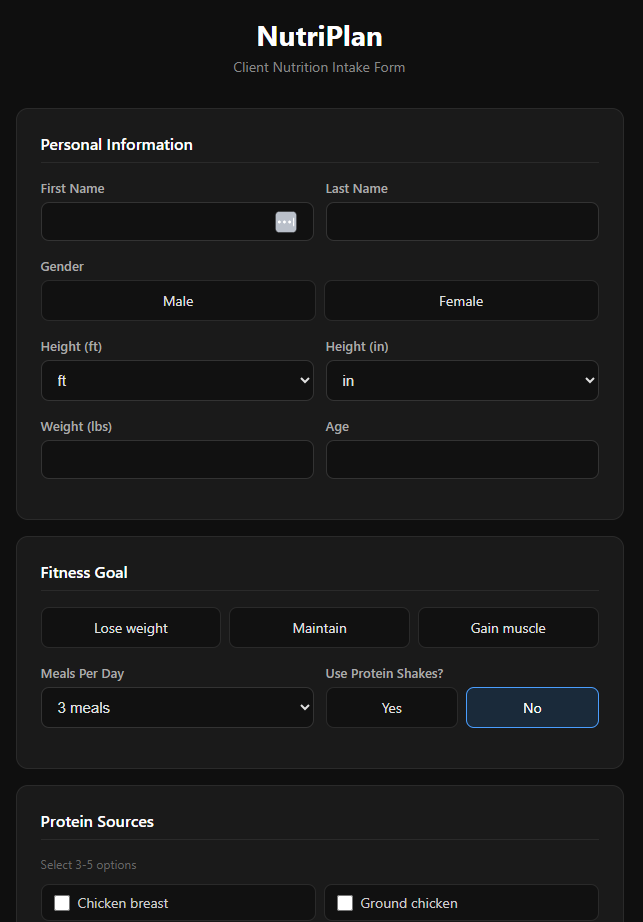 fitness plan generator based on personal goals and macros