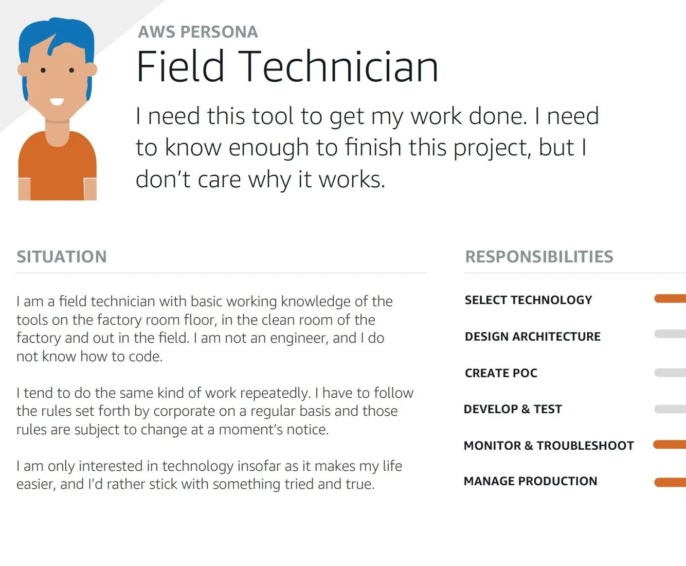 After stages of research the following new persona was identified and created: Field Technician