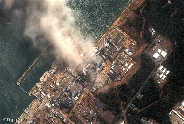 Aerial view of the damage to Fukushima I nuclear power plant.