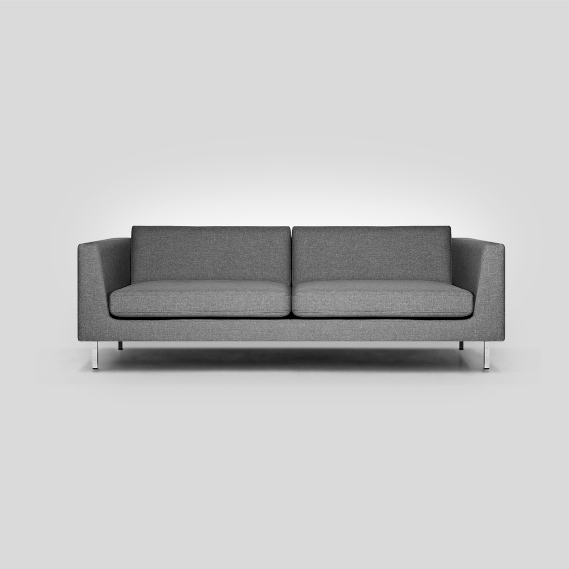 Flip Sofa Client: Fab 2014 It may look simple, but there is a lot of geometry and problem solving packed into the Flip. This sofa family was born from the business pain point of SKU managment. You want to offer a basic sofa in a range of sizes to hit all of your customers need. Market research showed that customers wanted one of 3 sizes + a chair. However your customer also needs to fit their style. We had a customer that wanted a minimal sofa and a customer who loved the mid century style. To produce 4 sizes in 2 styles adds up to 8 SKUs. We thought “what if you could could do it all with half the SKU’s?” Thats just what we did. The Flip has back cushions that are tufted on only one side, allowing it to look minimal or mid-century. We developed 2 different sets of legs: minimal chrome, and tapered walnut which highlights the subtle tapper to the arms and compliments the tufted back cushions to create the Mid-century look. The legs are packaged separately allowing for a maximization of looks with less stock in the warehouse. 