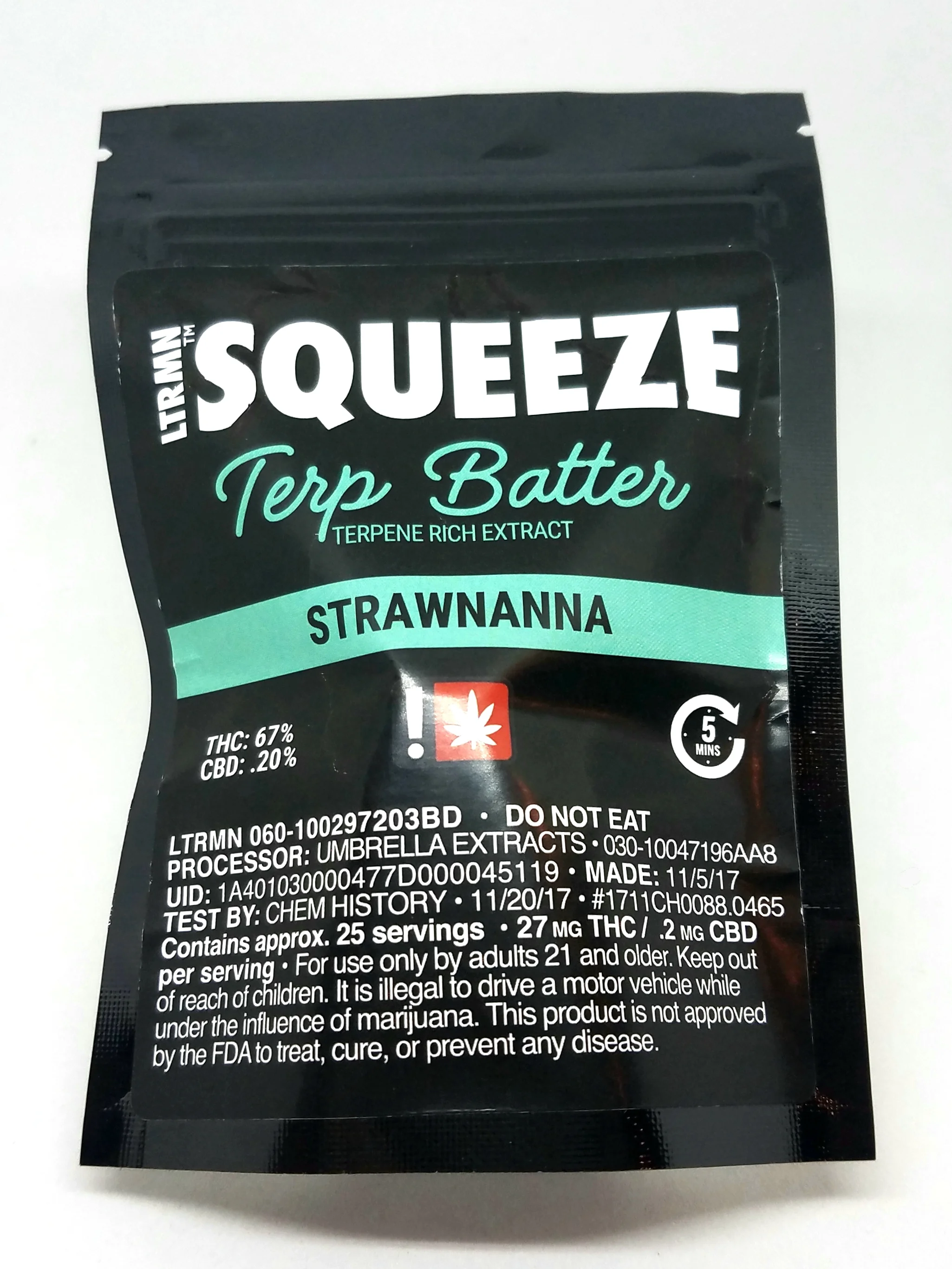 Strawnanna Terp Batter grown by Hapy Kitchen, produced by Umbrella Extracts, and distributed by LTRMN