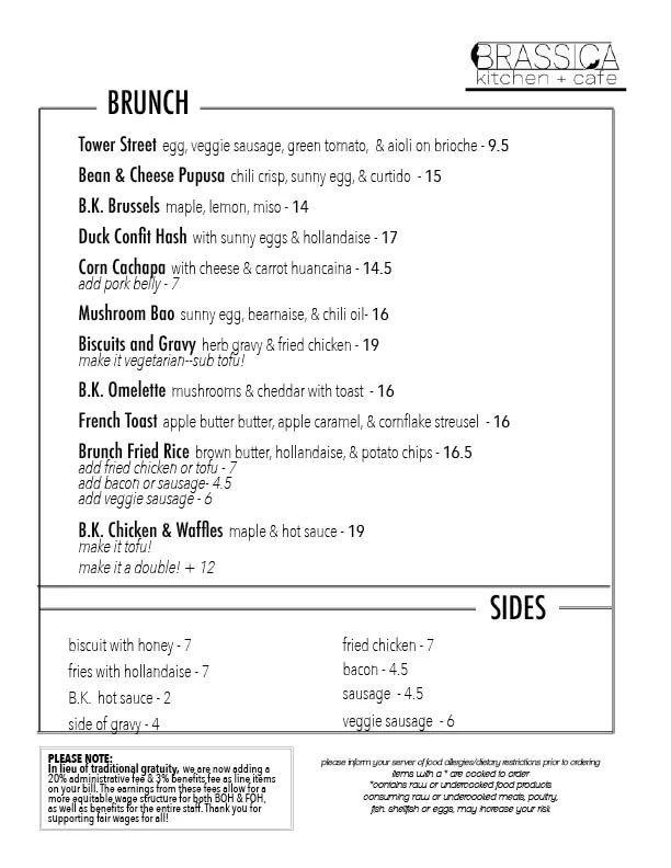 Menus — Brassica Kitchen + Cafe