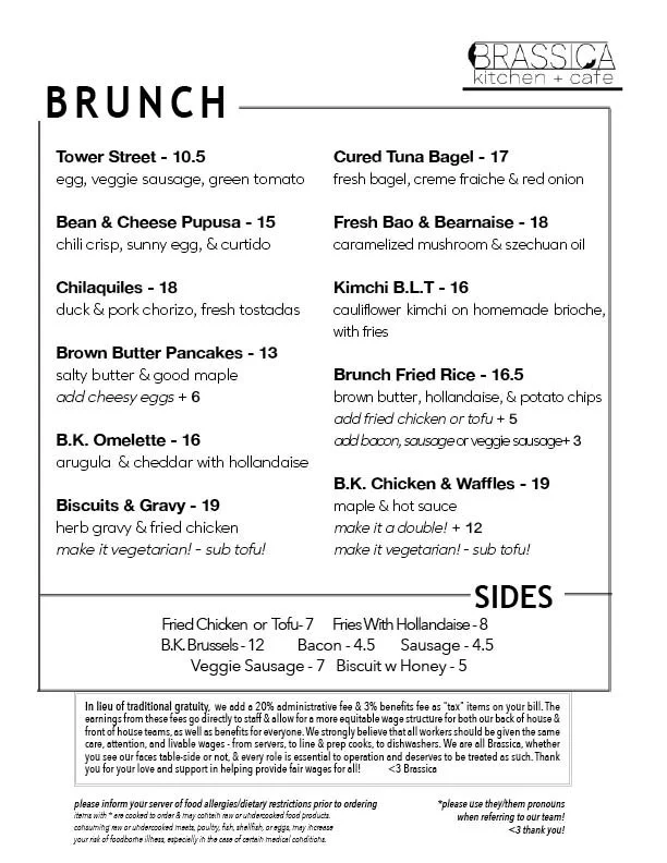 Brunch Menu — Brassica Kitchen + Cafe