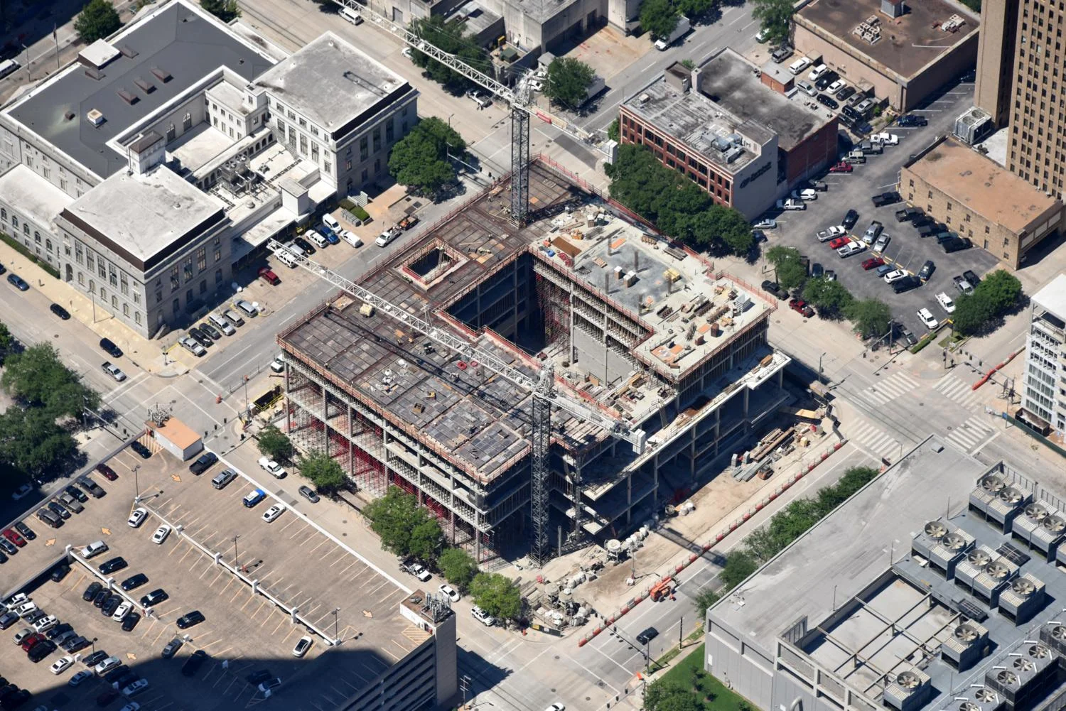 High-Rise Construction, Houston, Texas - Aerial Construction Progress Photographer - Aerial Drone Image - Construction Aerial Photography and Video - TX