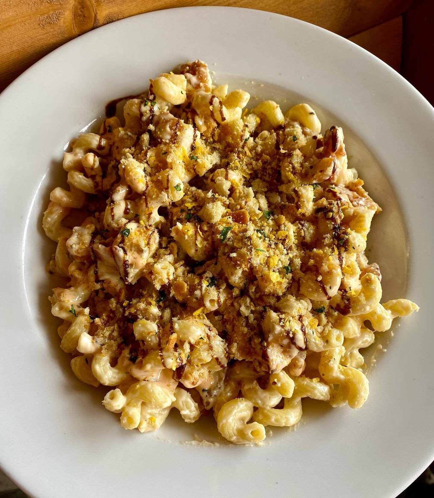 Denver on Kipling Kitchen Special - Chicken Bacon Ranch Mac! Cavatappi pasta in Alaskan Amber beer cheese sauce with fried chicken, bacon, balsamic glaze, buffalo ranch drizzle, &amp; cool ranch Dorito crunch!